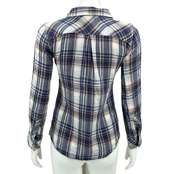 Rails Top Womens Small Blue Plaid Long Sleeves 100% Cotton Sheer Autumn Campfire - Picture 5 of 9